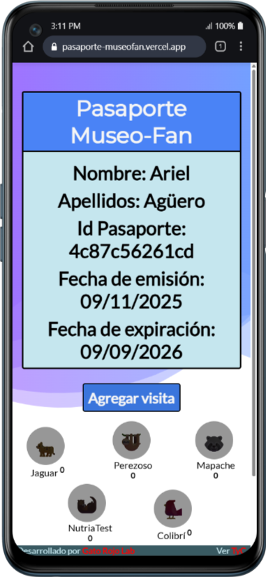 screenshot que muestra una pantalla de Pasaporte Museo